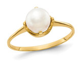 10K Yellow Gold 6.5mm Freshwater Cultured White Pearl Ring (SIZE7)